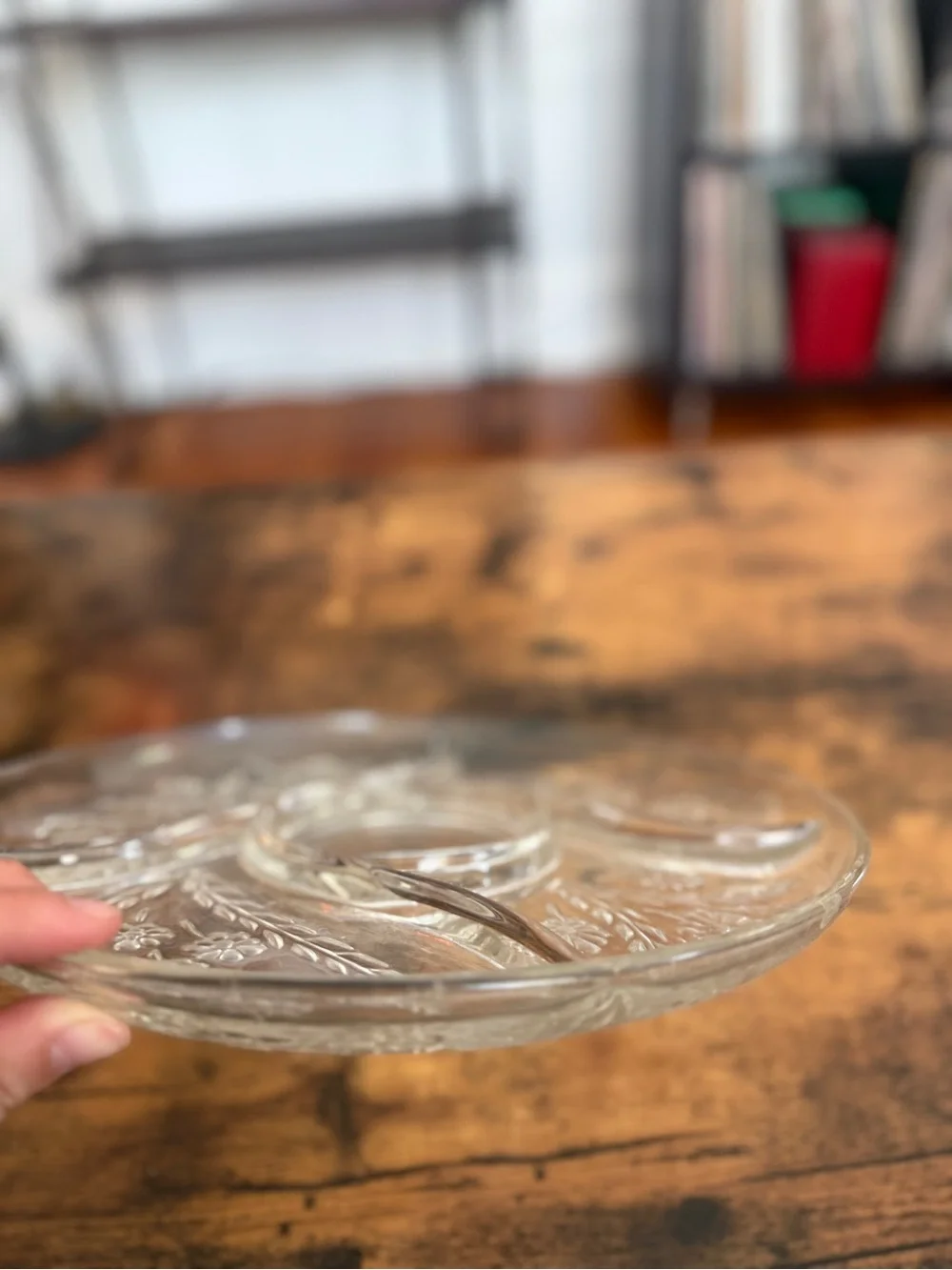 Clear Floral Glass Serving Platter - Clear